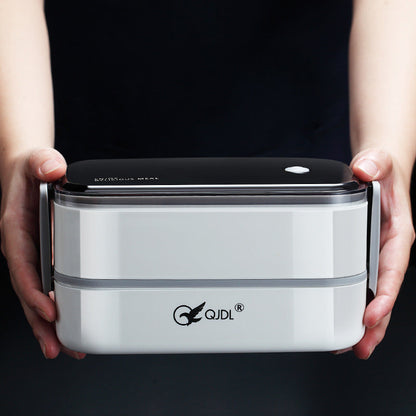 Microwaveable double-layer stainless steel lunch box white body, QJDL brand on Tampa Home & Garden Store