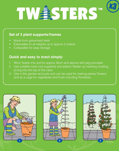 Twisters Extendable Plant Supports Set of 3, galvanised steel frames, extendable up to 2m on Tampa Home & Garden Store