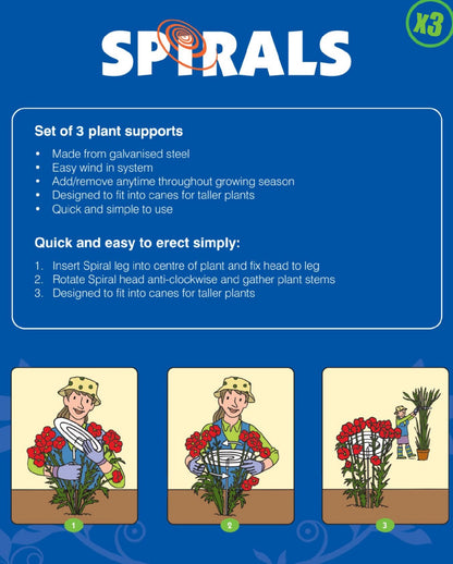 Spirals Multi-Stem Plant Supports set of 3, galvanised steel, easy wind-in system by Gourmet Gardener Corp on Tampa Home & Garden Store