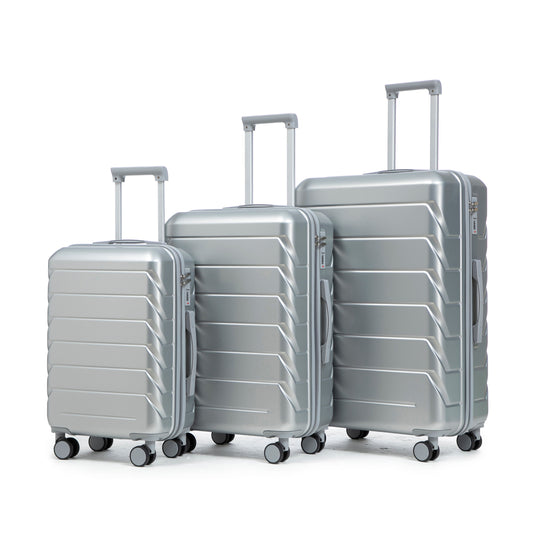 3-Piece ABS Spinner Wheel Luggage Set by HouseOfZazla with Combination Lock in silver on Tampa Home & Garden Store