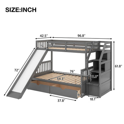 Bunk bed with storage staircase, slide, desk, drawers and shelves in gray by HouseOfZazla on Tampa Home & Garden Store