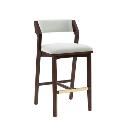 Bar Height Barstool with Backrest HouseOfZazla in white upholstery and dark wood frame on Tampa Home & Garden Store