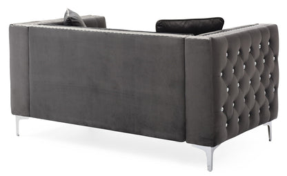 Track-arm loveseat in grey tufted micro suede with crystal buttoned sides by HouseOfZazla on Tampa Home & Garden Store