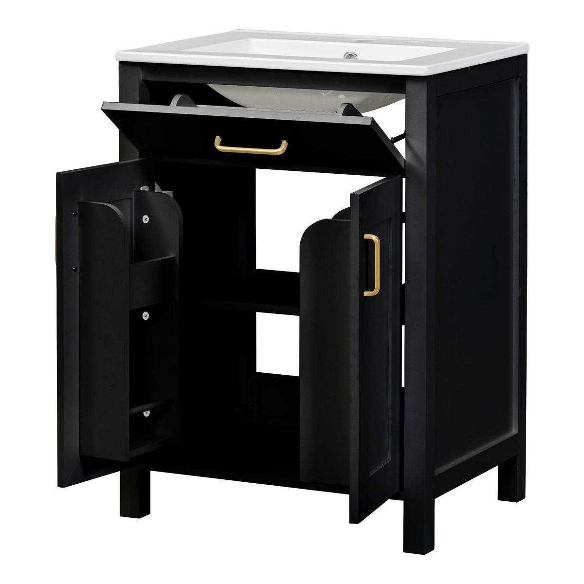 Modern bathroom vanity with black cabinet and white countertop, soft-close cabinet HouseOfZazla on Tampa Home & Garden Store