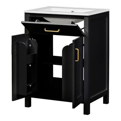 Modern bathroom vanity with black cabinet and white countertop, soft-close cabinet HouseOfZazla on Tampa Home & Garden Store