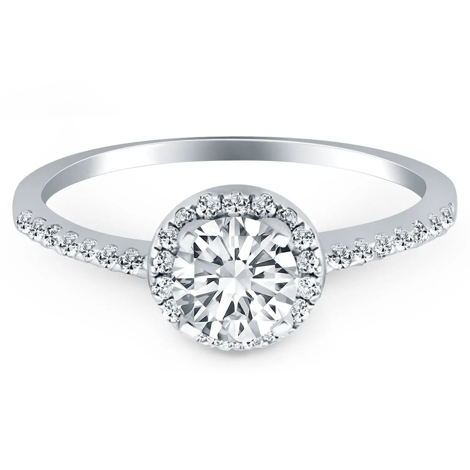 14k white gold diamond halo engagement ring by Bids.com with pave band on Tampa Home & Garden Store