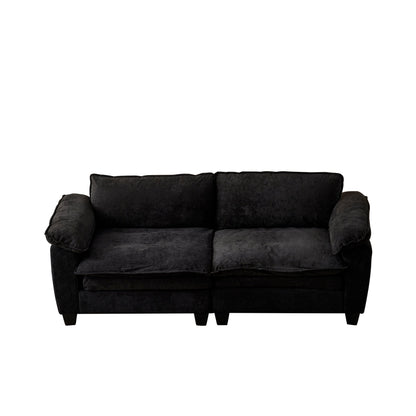 Big black chenille loveseat with plush cushions on Tampa Home & Garden Store