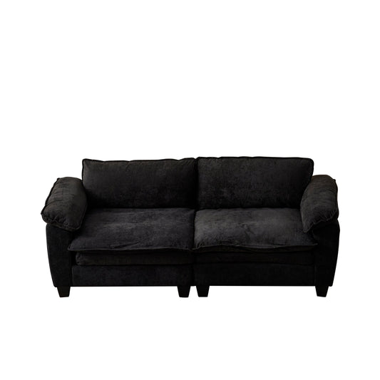 Big black chenille loveseat with plush cushions on Tampa Home & Garden Store