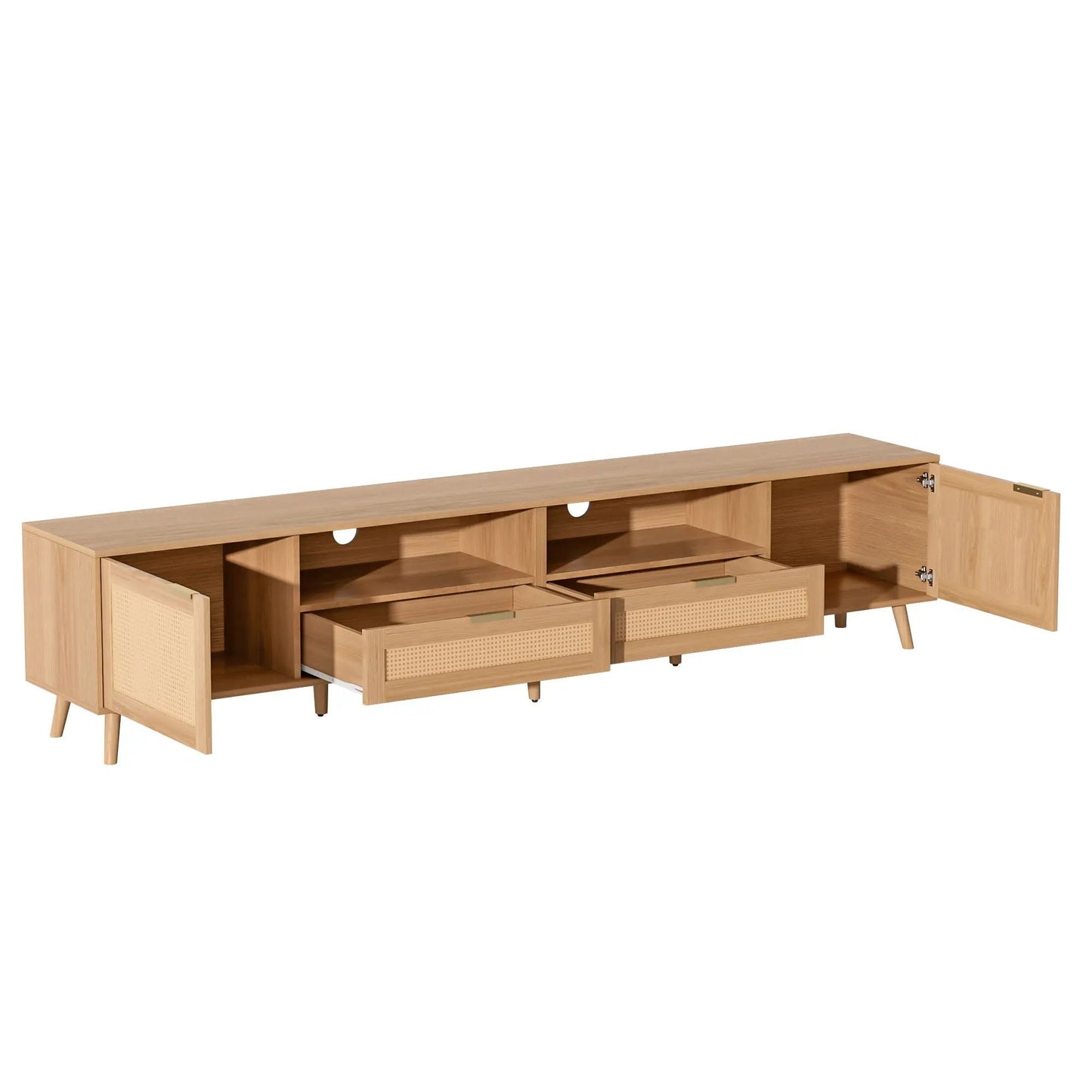 Rattan and Solid Wood TV Stand With Cable