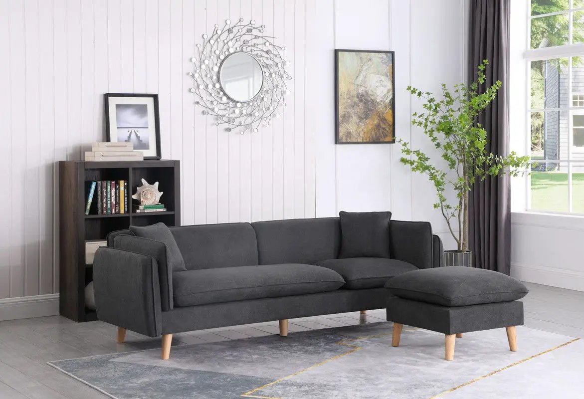 Brayden fabric sectional sofa chaise with ottoman in dark gray by Unique Piece Furniture on Tampa Home & Garden Store