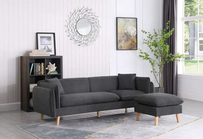 Brayden fabric sectional sofa chaise with ottoman in dark gray by Unique Piece Furniture on Tampa Home & Garden Store