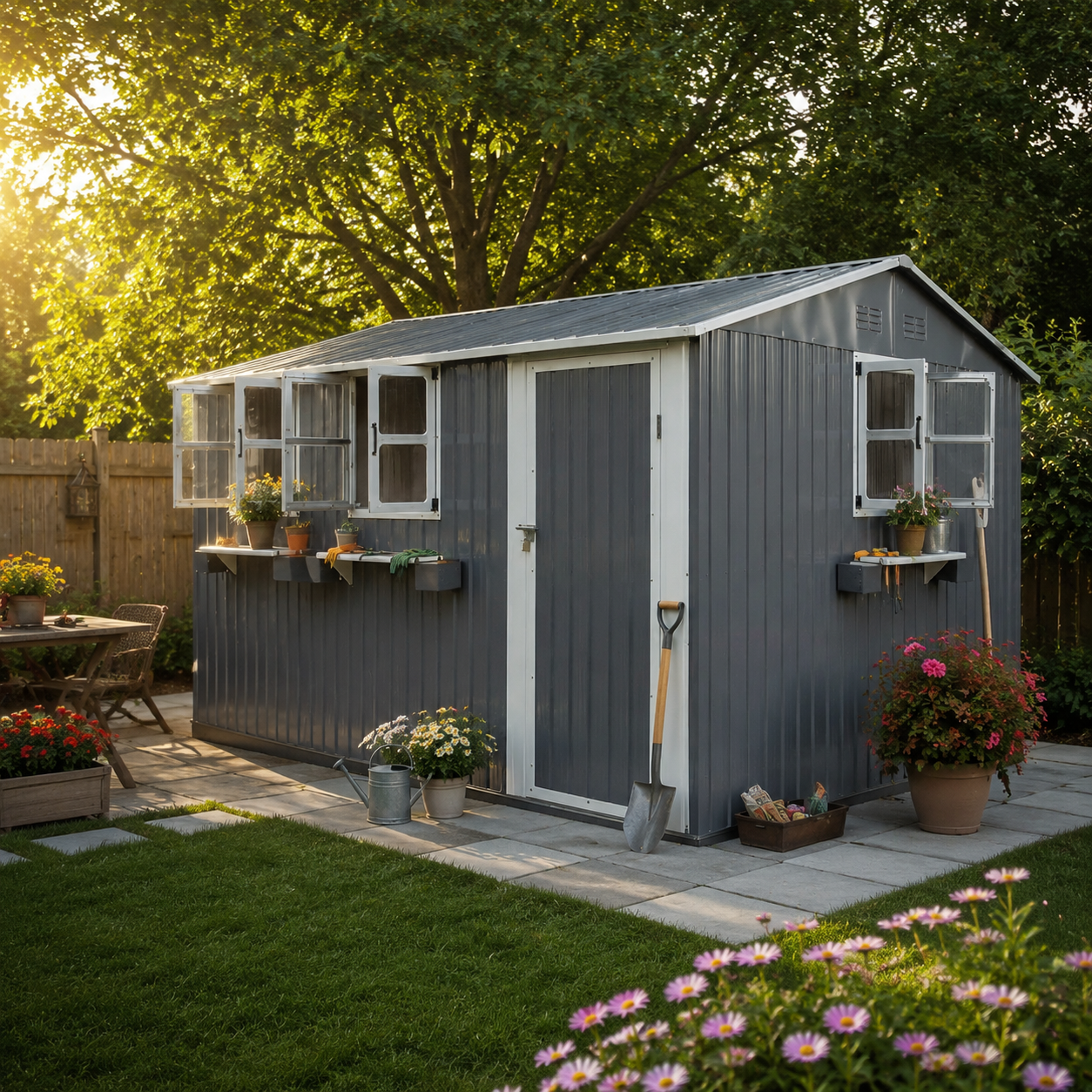 12x10 Ft Outdoor Metal Storage Shed with Windows