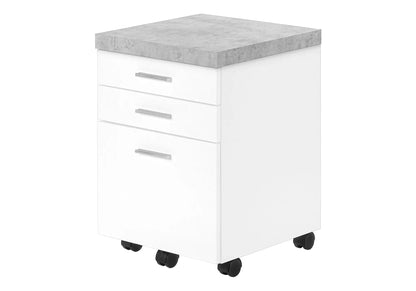 White rolling file cabinet with four drawers and a grey concrete top on caster wheels on Tampa Home & Garden Store