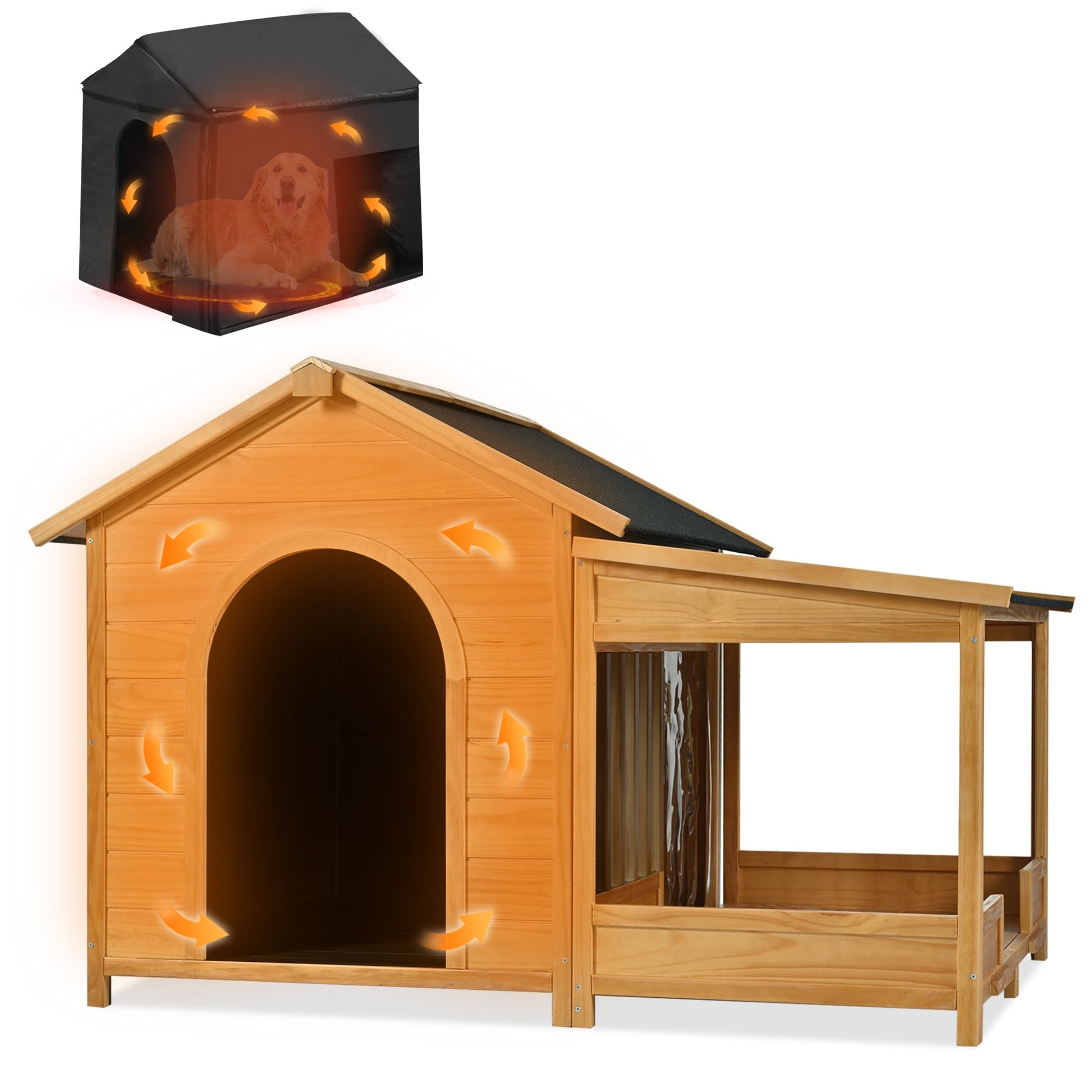 HouseOfZazla dog house, 60.2 Inch Large Outdoor Kennel with Insulated Liner, dog inside on Tampa Home & Garden Store