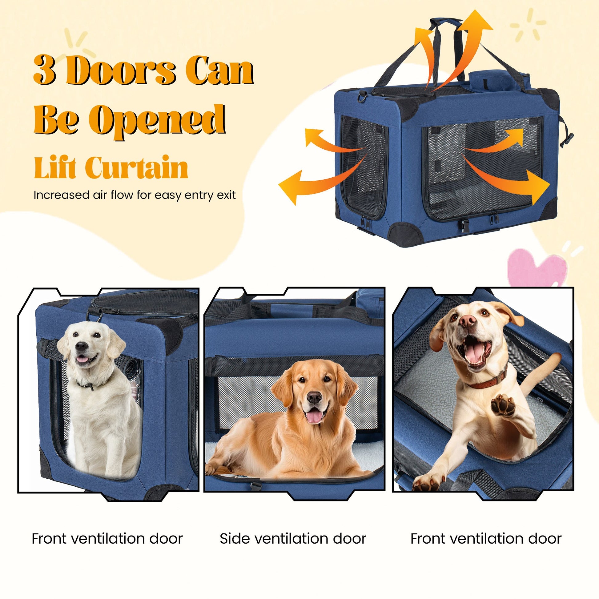 40'' Soft Dog Crate Kennel blue with 3 doors, fleece mat, mesh panels HouseOfZazla on Tampa Home & Garden Store