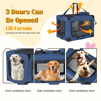 40'' Soft Dog Crate Kennel blue with 3 doors, fleece mat, mesh panels HouseOfZazla on Tampa Home & Garden Store