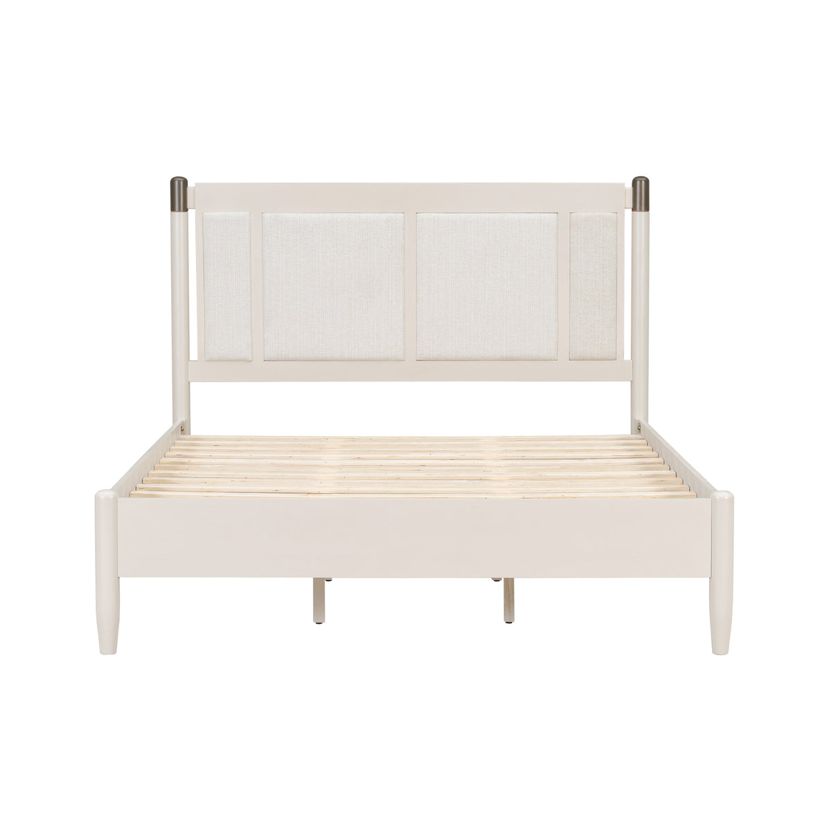 HouseOfZazla solid wood queen bed in cream with beige headboard and heavy slat support on Tampa Home & Garden Store