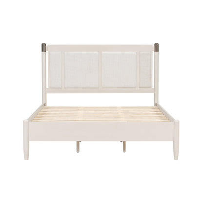 HouseOfZazla solid wood queen bed in cream with beige headboard and heavy slat support on Tampa Home & Garden Store