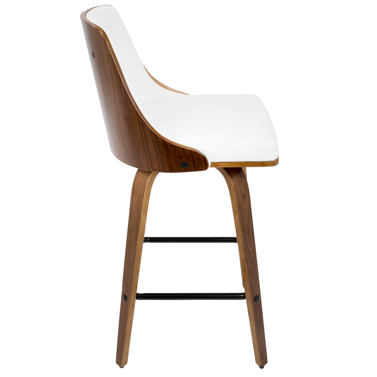 Mid Century Modern counter stool with white seat and wood back, swivel on Tampa Home & Garden Store