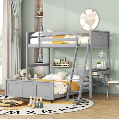 Full Over Full Bunk Bed With Desk and Storage