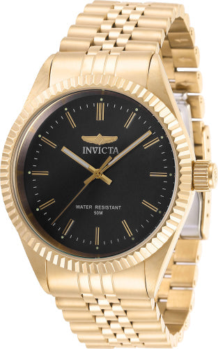 Invicta men's specialty watch with gold-tone stainless steel bracelet, black dial, fluted bezel on Tampa Home & Garden Store