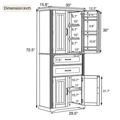 HouseOfZazla accent storage cabinet with adjustable shelves and 2 drawers, door shelves diagram on Tampa Home & Garden Store