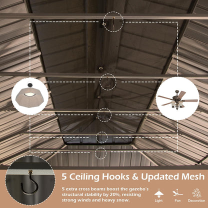 12x24ft Outdoor Steel Gazebo with Double Roof