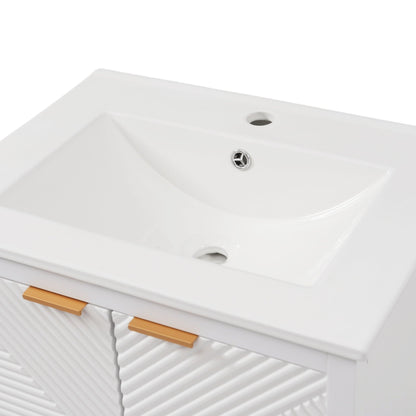 White modern bathroom vanity with sink, compact storage, ceramic basin, chrome drain on Tampa Home & Garden Store