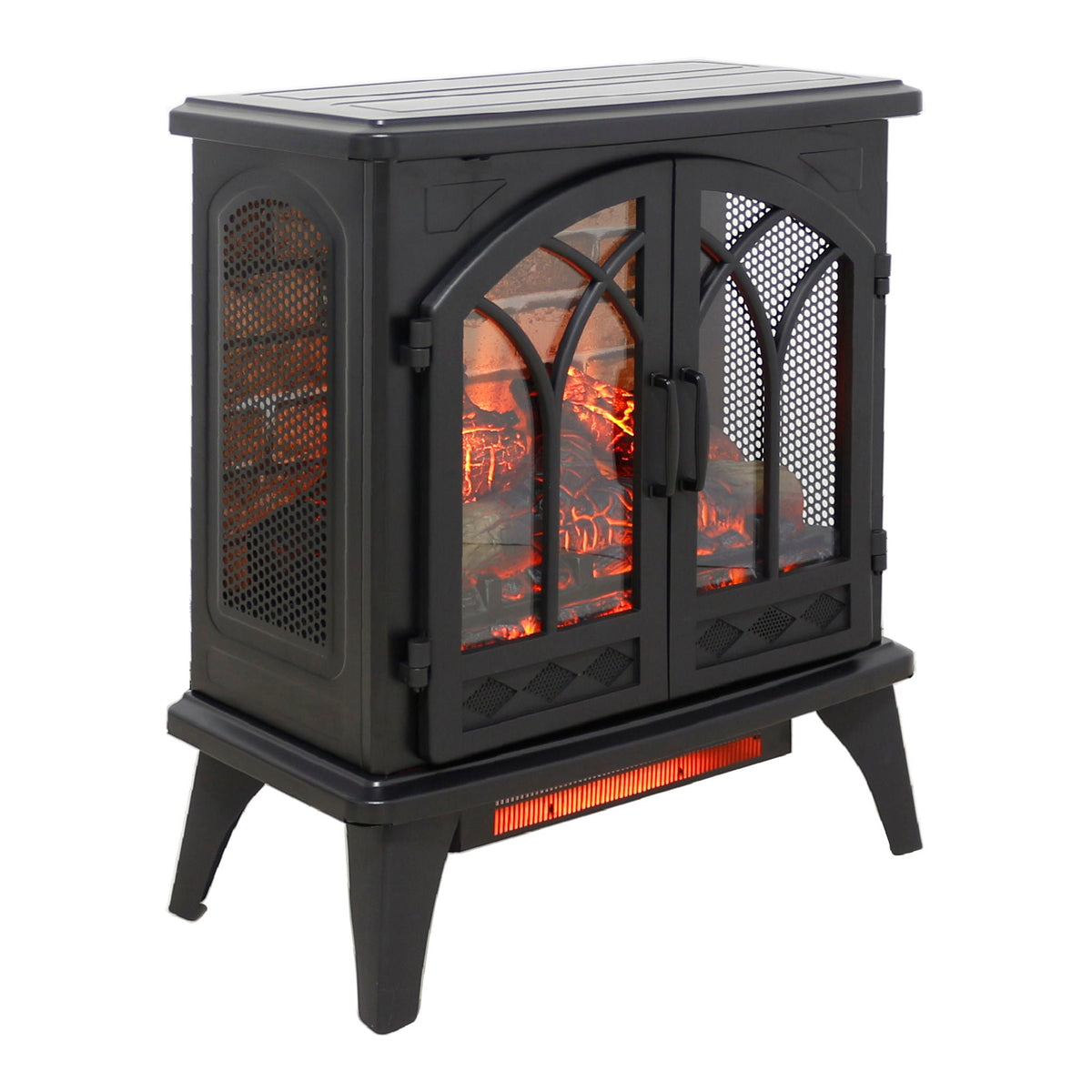 3D Flame Electric Infrared Quartz Fireplace Stove antique black with glass doors and remote on Tampa Home & Garden Store