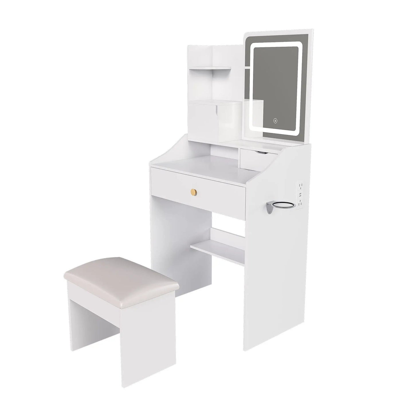 White vanity set with 3-color LED mirror, stool and 5 storage cabinets on Tampa Home & Garden Store
