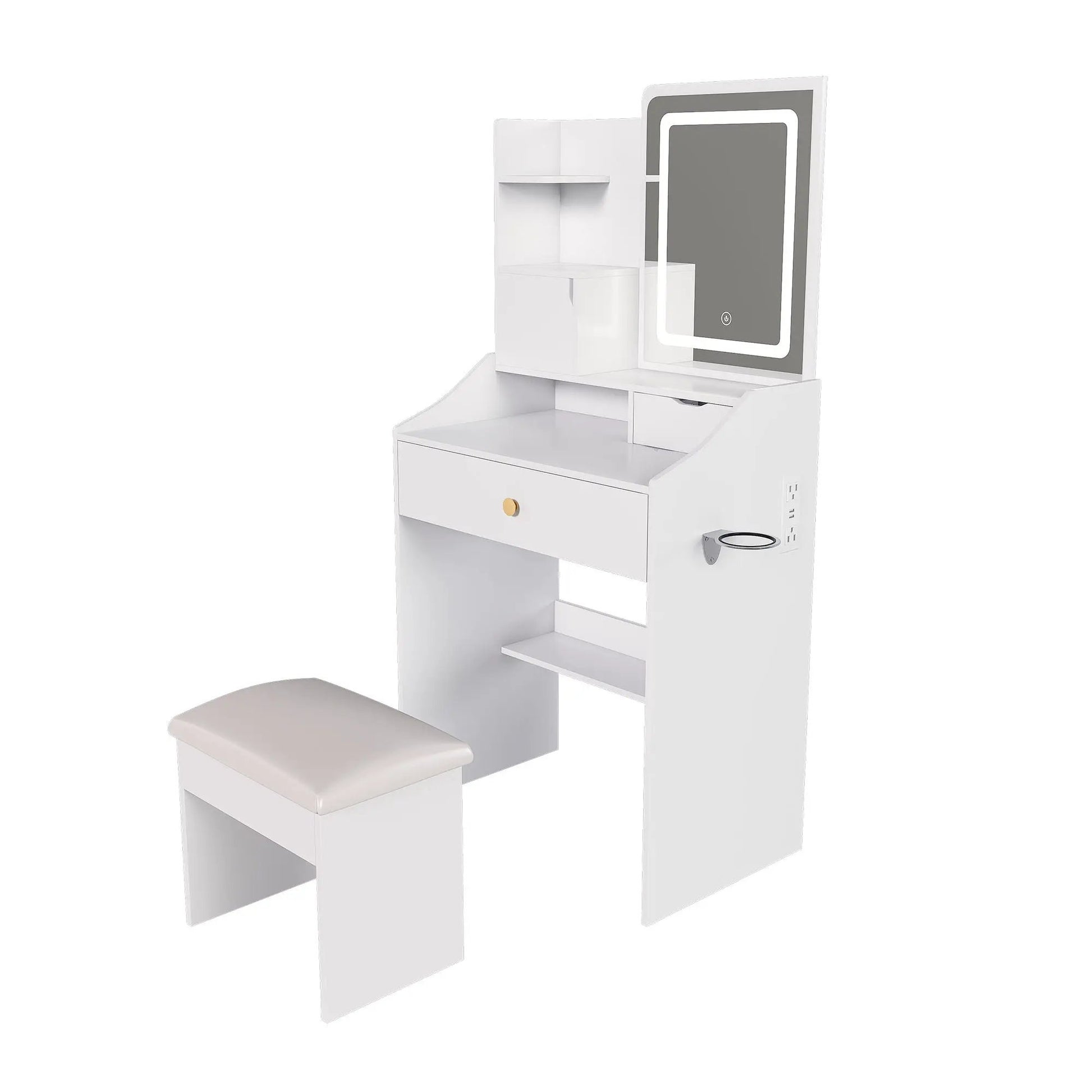 White vanity set with 3-color LED mirror, stool and 5 storage cabinets on Tampa Home & Garden Store
