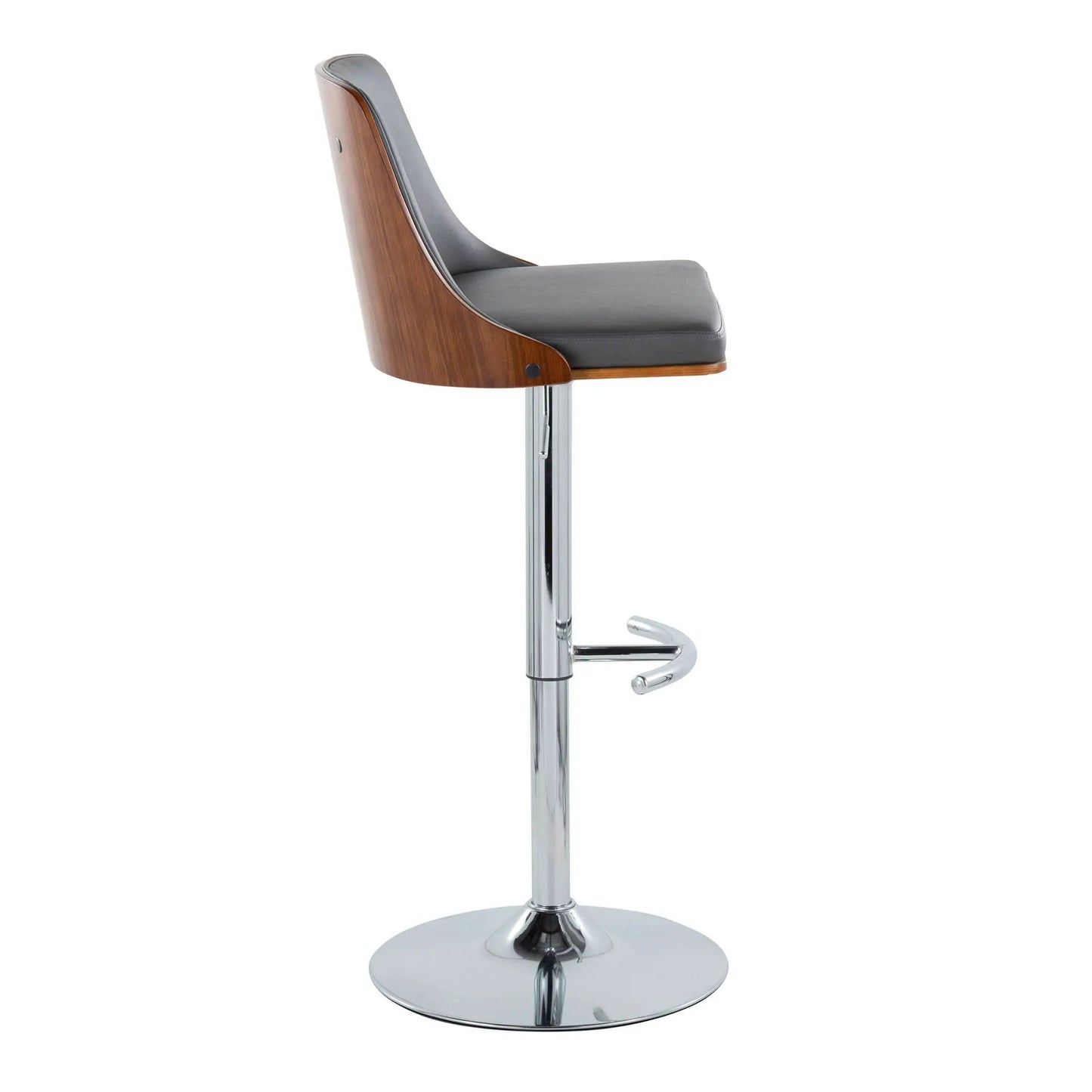 Gianna mid-century modern adjustable barstool with swivel, wood shell and gray cushion on Tampa Home & Garden Store