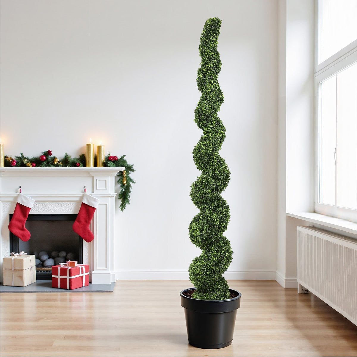 7ft spiral topiary tree artificial faux boxwood plant in black pot by HouseOfZazla on Tampa Home & Garden Store