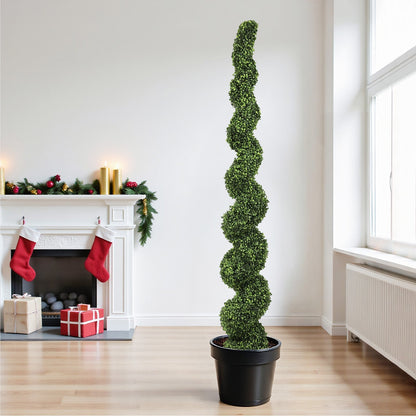 7ft spiral topiary tree artificial faux boxwood plant in black pot by HouseOfZazla on Tampa Home & Garden Store