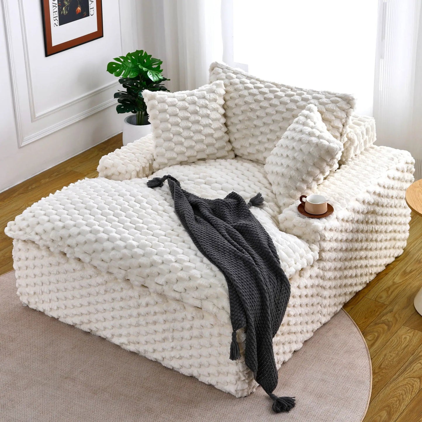 Harbor Luxury Sofa Turtle Fleece Fabric stationary sofa with chunky white knit upholstery on Tampa Home & Garden Store