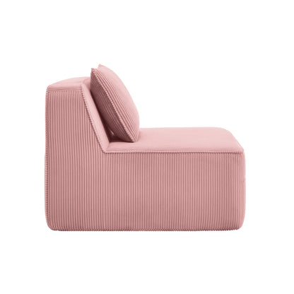 Modern Pink Corduroy Armless Sofa and Pillow