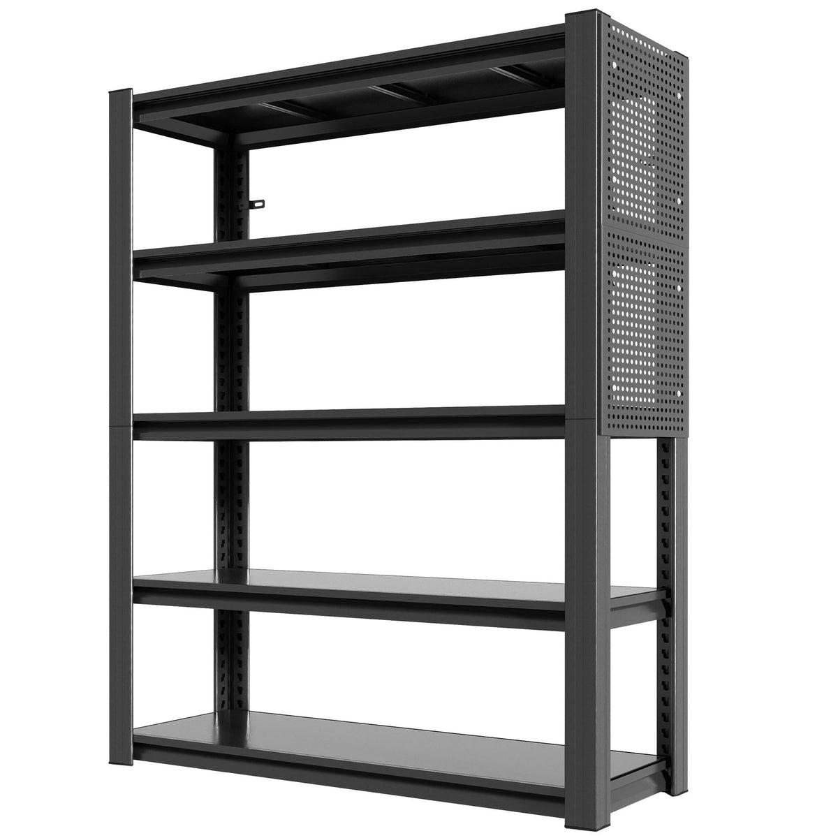 Industrial 5-Tier Adjustable Shelving Unit with Pegboard, black steel, HouseOfZazla wall organizer on Tampa Home & Garden Store