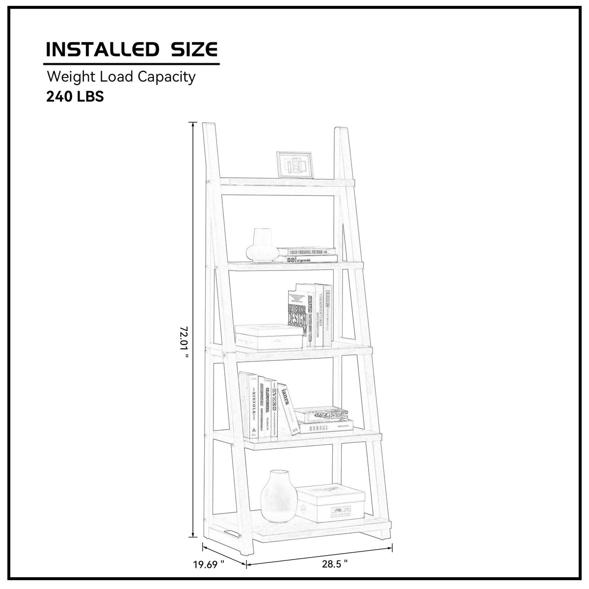 5-Tier Ladder Shelf with Rubber Wood Frame gray white by HouseOfZazla with books on Tampa Home & Garden Store