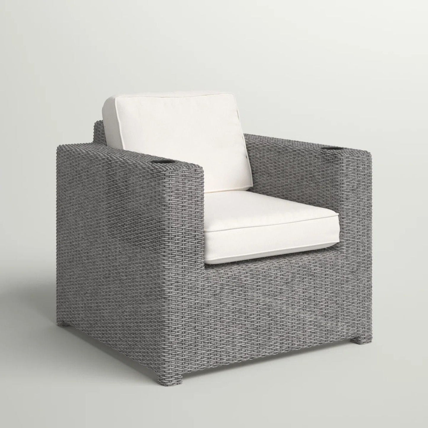 Aviara outdoor club chair gray mix wicker with plush white cushions on Tampa Home & Garden Store