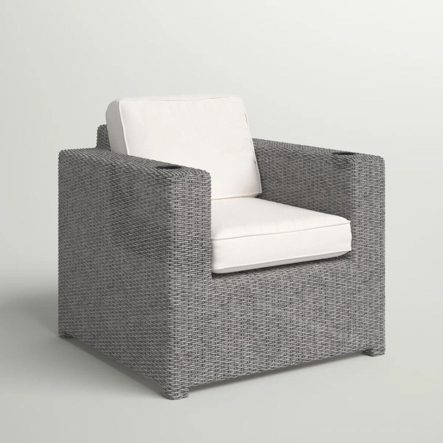 Aviara outdoor club chair gray mix wicker with plush white cushions on Tampa Home & Garden Store