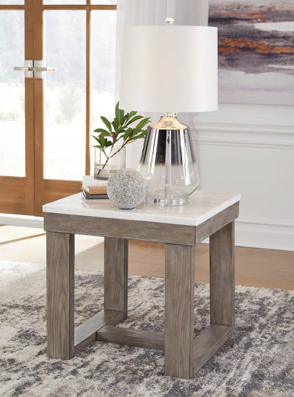 Loyaska Square End Table Brown and Ivory Marble