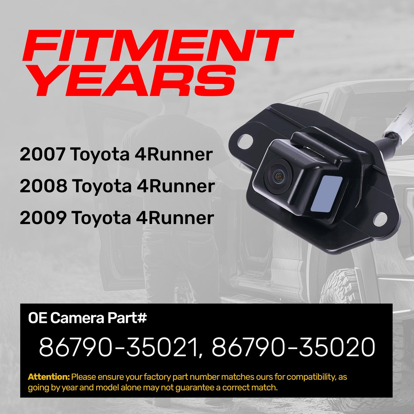 Master Tailgaters Toyota 4Runner backup camera 2007-2009, black housing 86790-35021/86790-35020 on Tampa Home & Garden Store