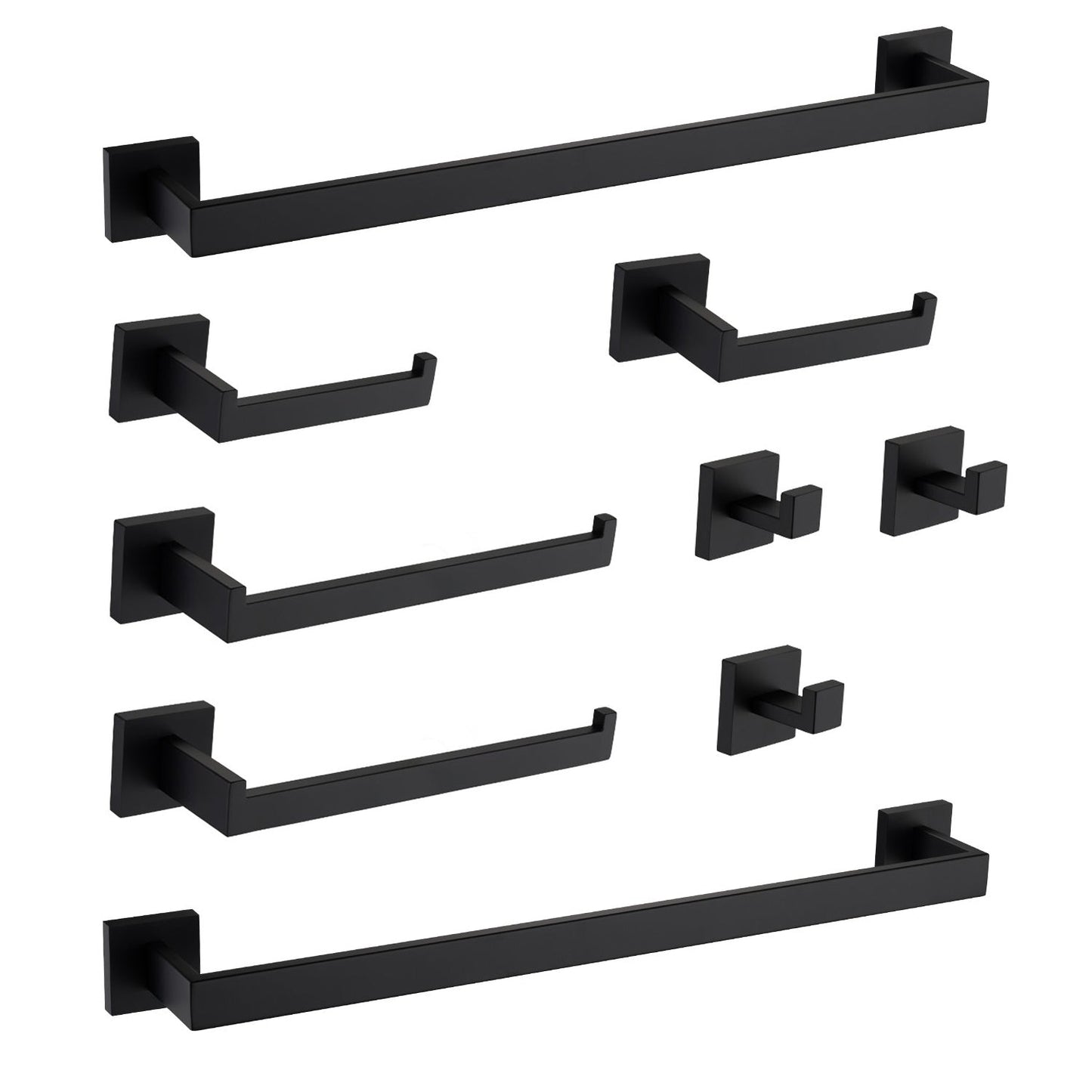 9-Piece bathroom hardware set in black matte metal with towel bars and hooks by HouseOfZazla on Tampa Home & Garden Store