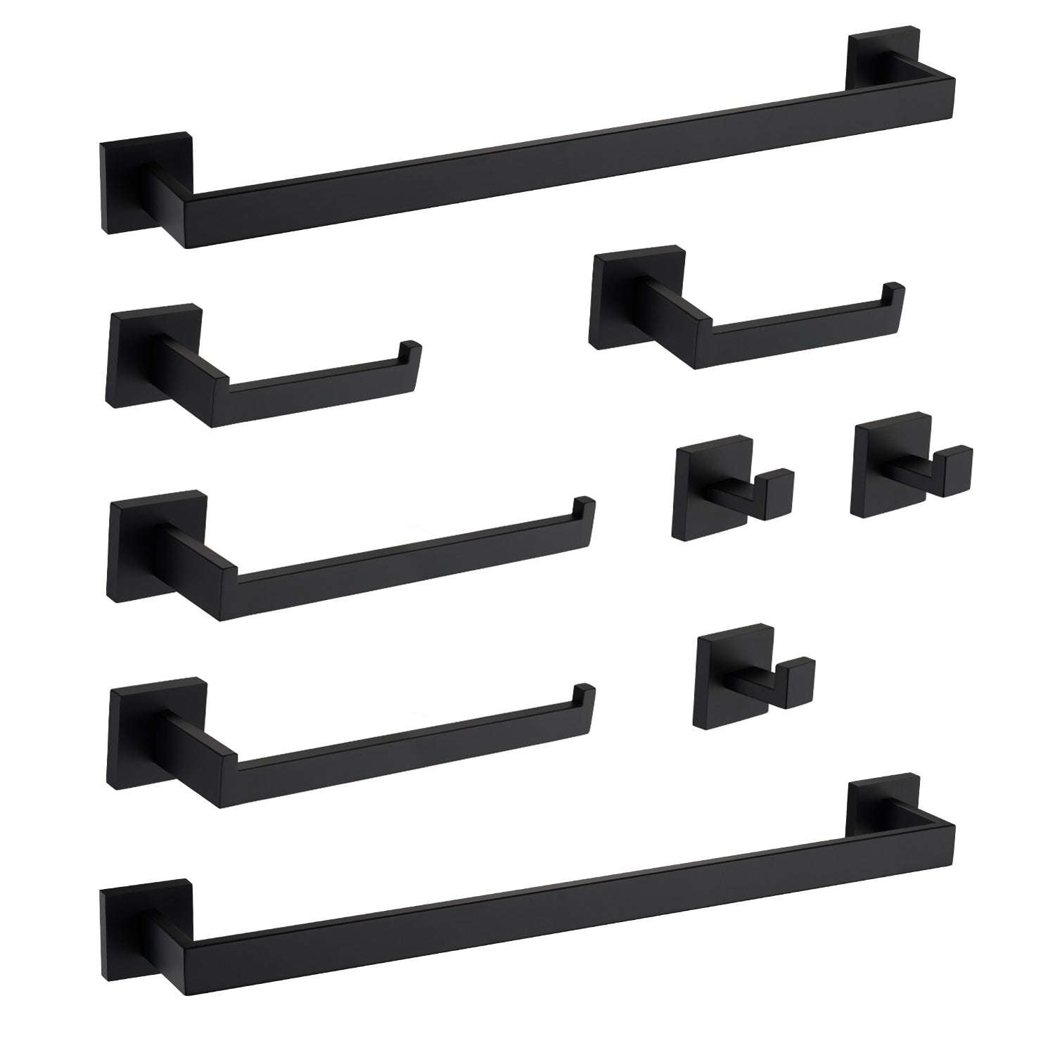 9-Piece bathroom hardware set in black matte metal with towel bars and hooks by HouseOfZazla on Tampa Home & Garden Store