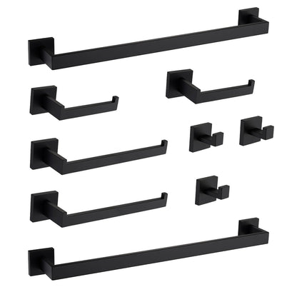 9-Piece bathroom hardware set in black matte metal with towel bars and hooks by HouseOfZazla on Tampa Home & Garden Store