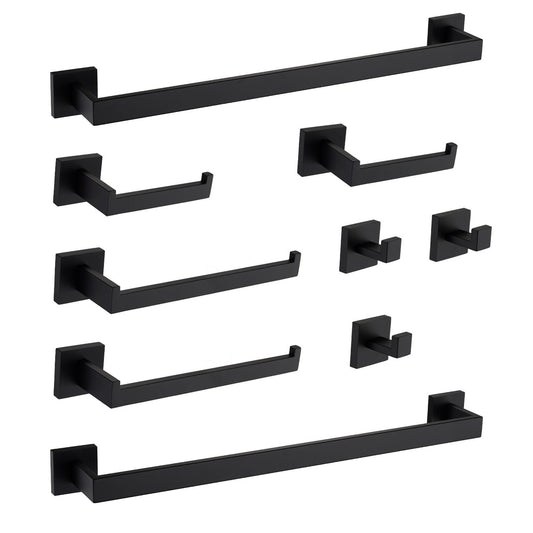 9-Piece bathroom hardware set in black matte metal with towel bars and hooks by HouseOfZazla on Tampa Home & Garden Store