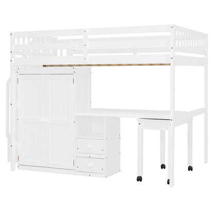 White loft bed with stairs and built-in wardrobe and drawers for space saving on Tampa Home & Garden Store
