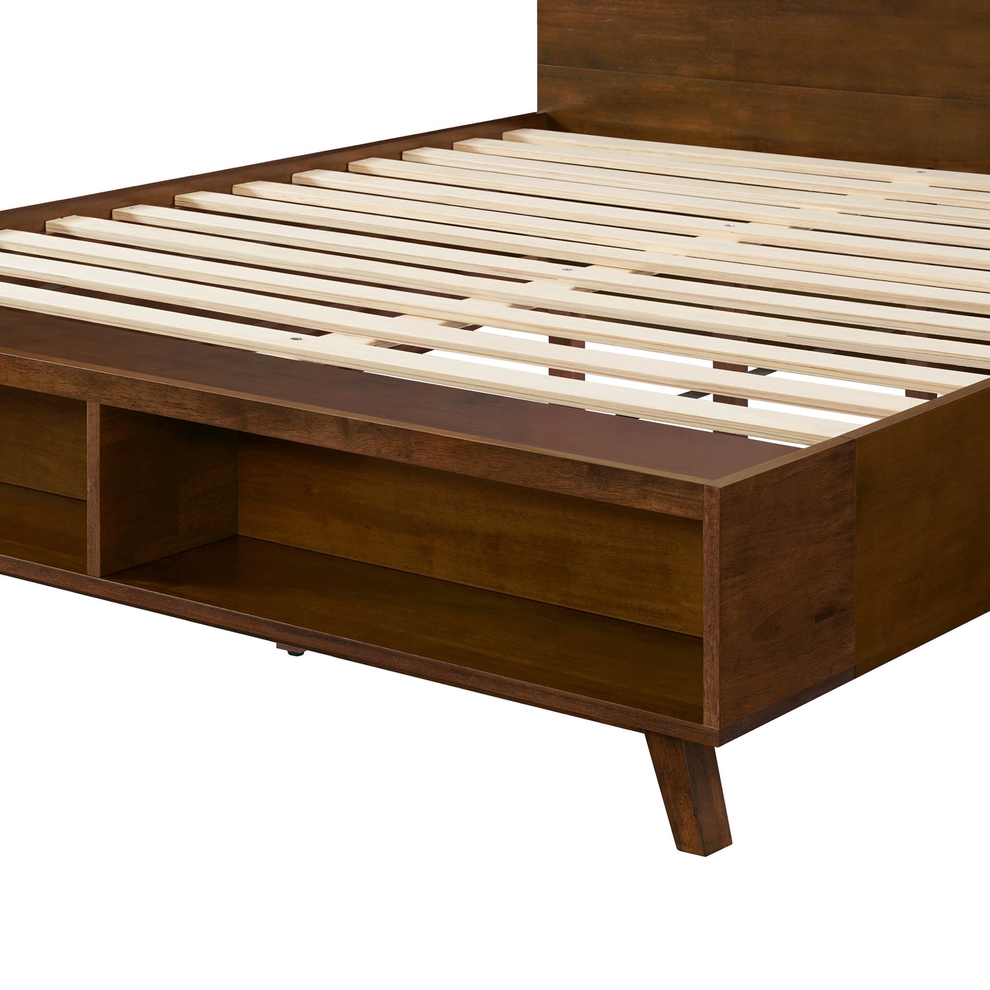 Walnut Queen Platform Bed Frame and Storage