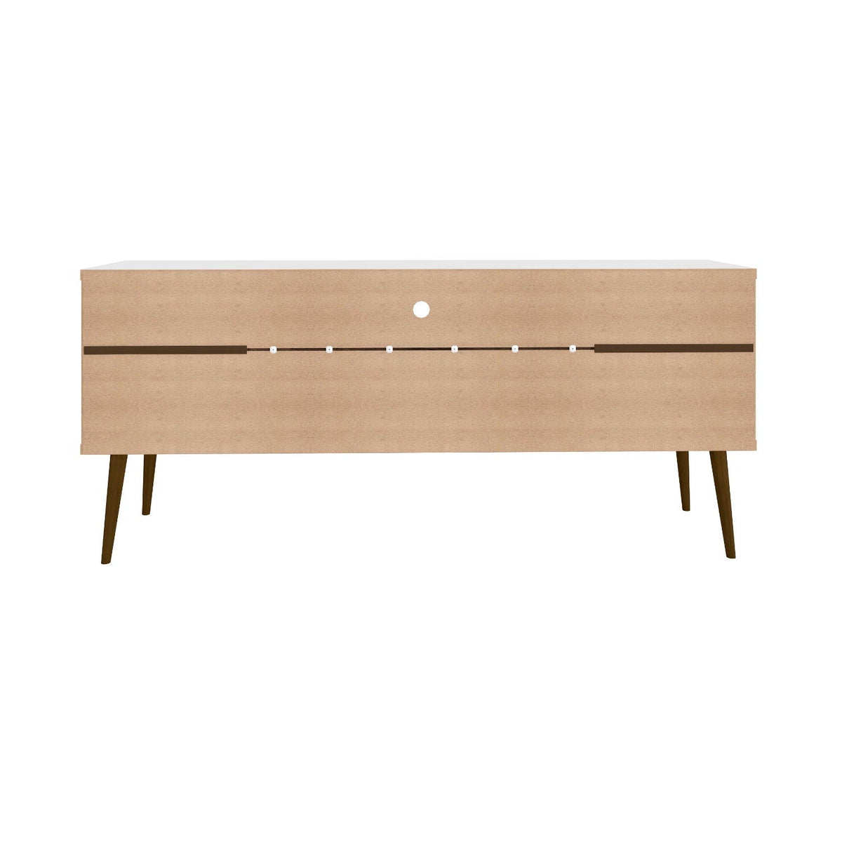 Mid-Century Modern TV Stand with solid wood splayed legs, white top and natural body on Tampa Home & Garden Store