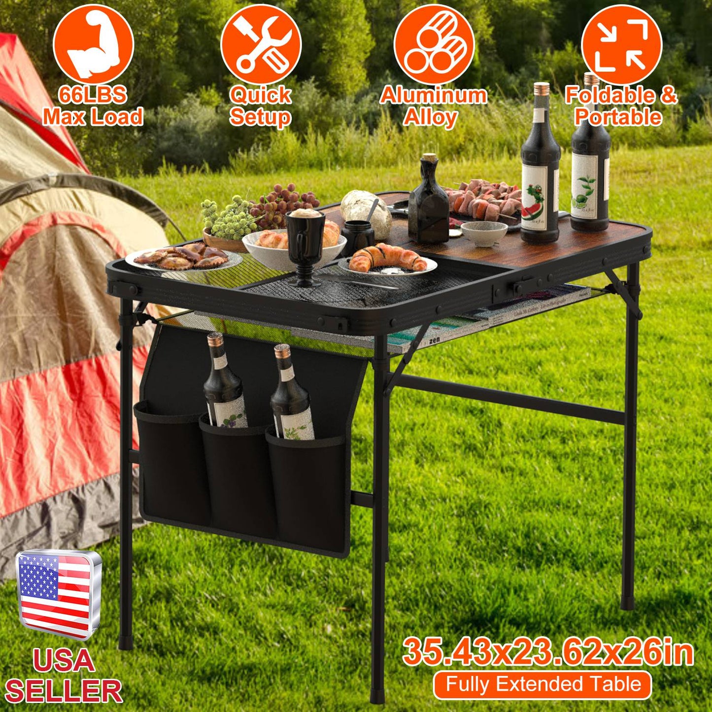 GemGear foldable camping table with aluminum alloy top and adjustable height 66lbs max load on Tampa Home & Garden Store